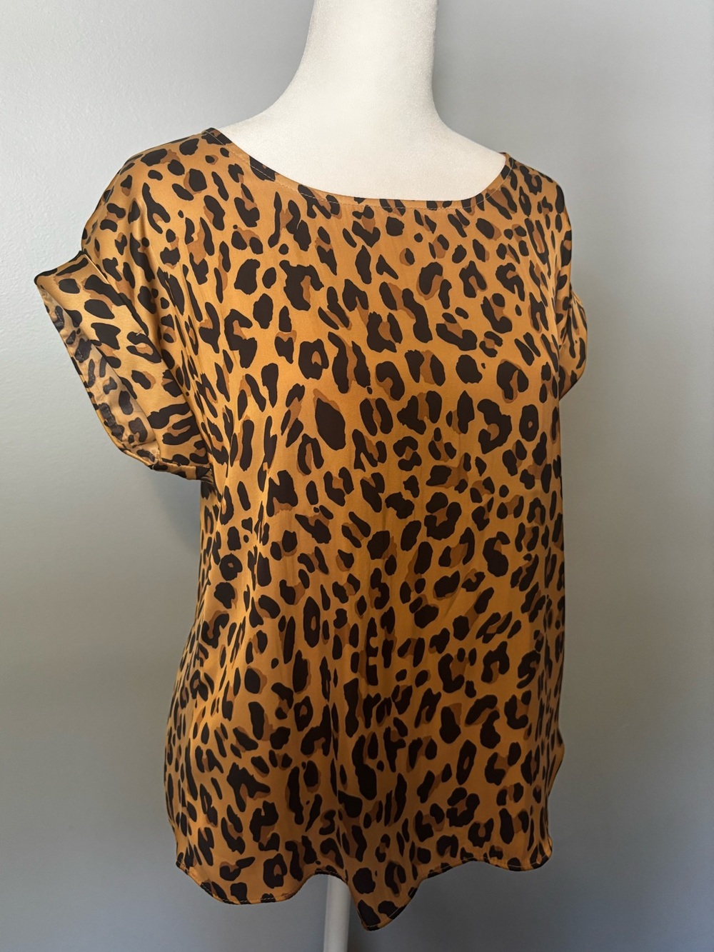 Nine West Leopard Print Short Sleeve Top - Camel/Black